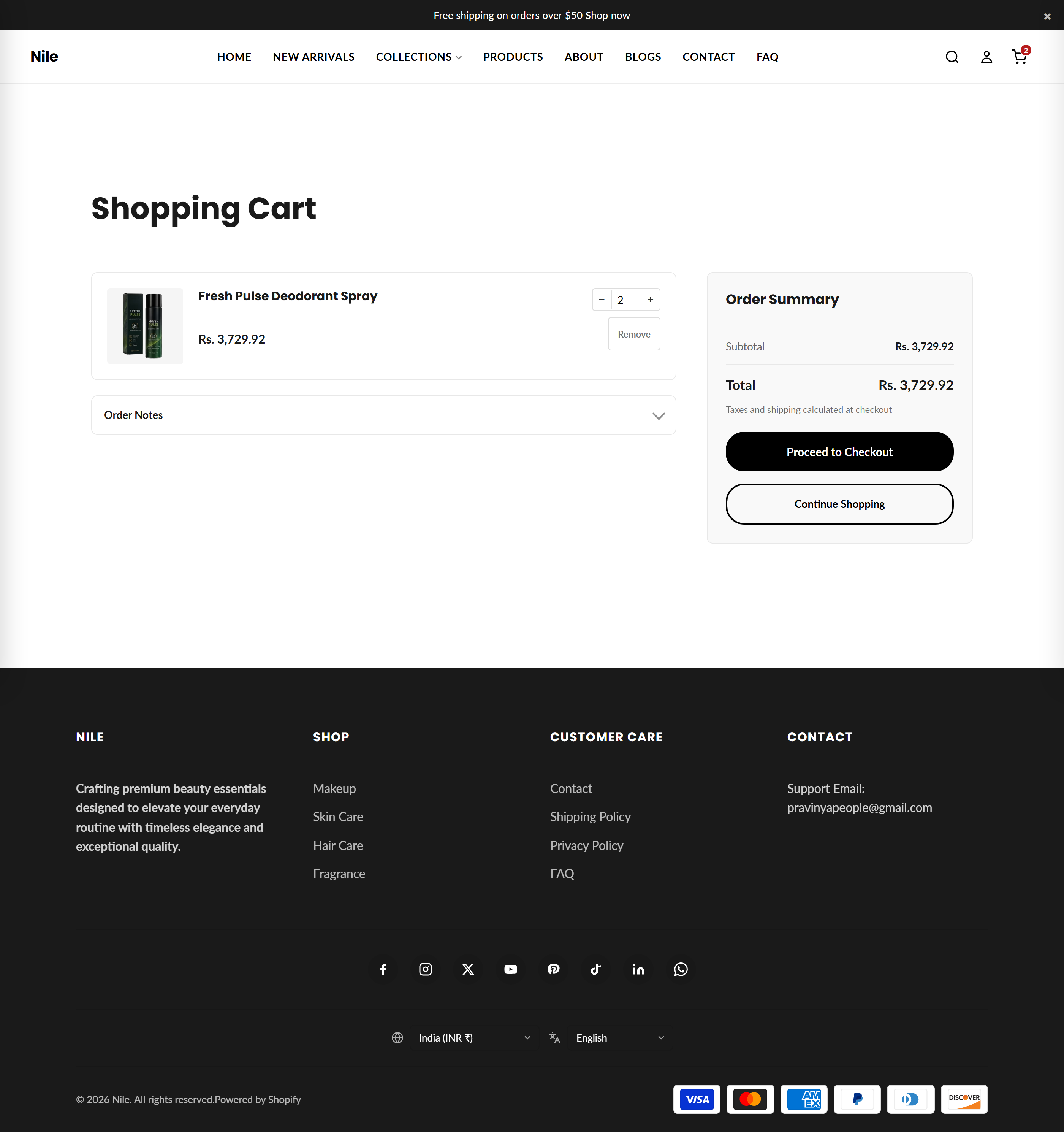 Cart page