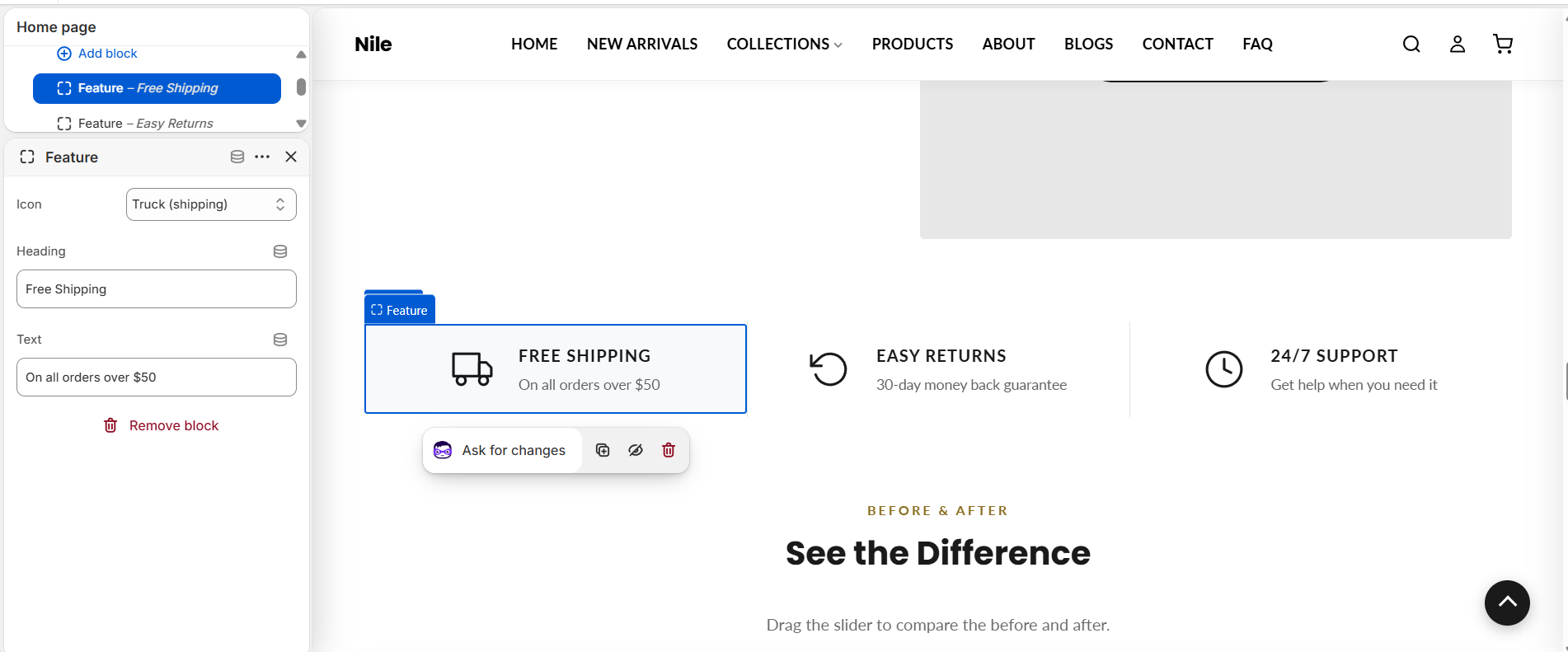 Feature block - icon picker, heading and subtext