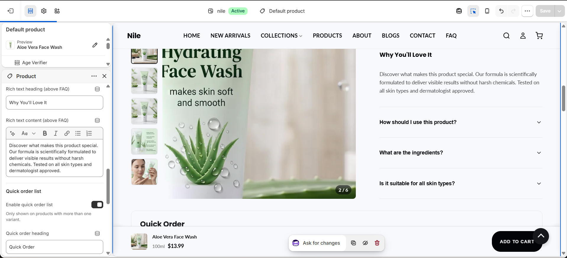 Product Main settings (3 of 4) - variant picker style, colour swatch guidance and rich text