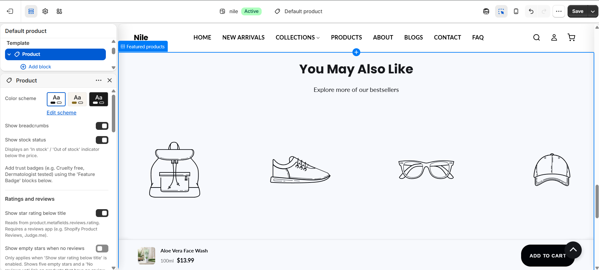 Recently Viewed section settings - heading, products to show and desktop columns